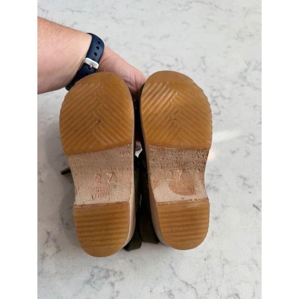 7.Mabo Kids Olive Green Suede Wooden Clogs Made in Sweden EU 27 US 10